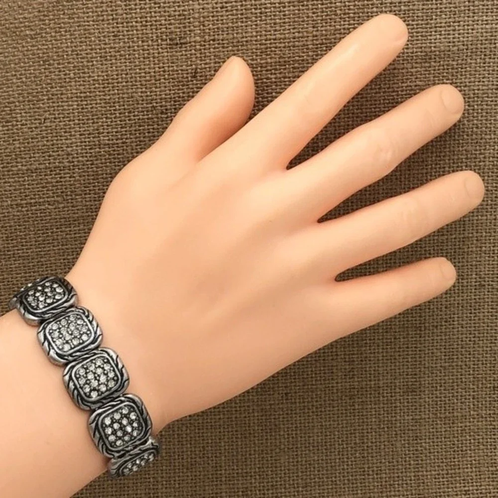 🌼 Vintage Look Silver Rhinestone Stretch Bracelet